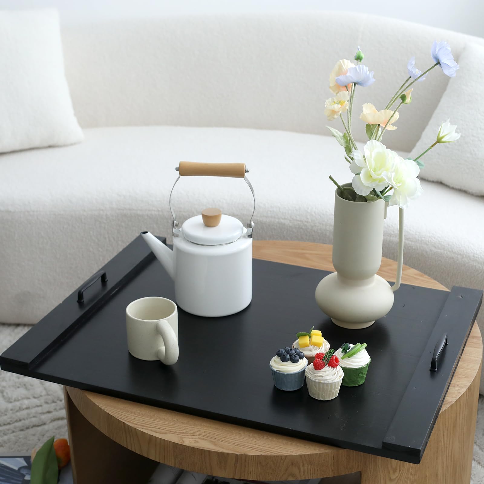 SwallowLiving Wood Noodle Board Stove Cover with Handles, Wooden Stovetop Cover Board for Gas Stove and Electric Stove Top,Kitchen Sink Cover for Counter Space, Cutting Board, Black