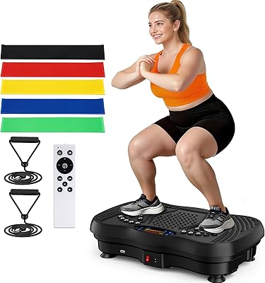 GLYLF Vibration Plate Exercise Machine, 130 Levels Full Body Workout Vibrating Plate for Lymphatic Drainage Weight Loss, 450 Lbs Capacity Shake Platform with Resistance Bands Bluetooth for Women Men