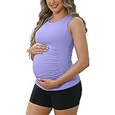 ATTRACO Women's Maternity Tank Tops with Built in Bra Side Ruched Sleeveless Pregnancy Tank