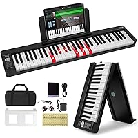 VEVOR 61 Key Folding Keyboard Piano, Bluetooth & MIDI, Portable Electronic Digital Foldable Piano with Sustain Pedal Touch Se