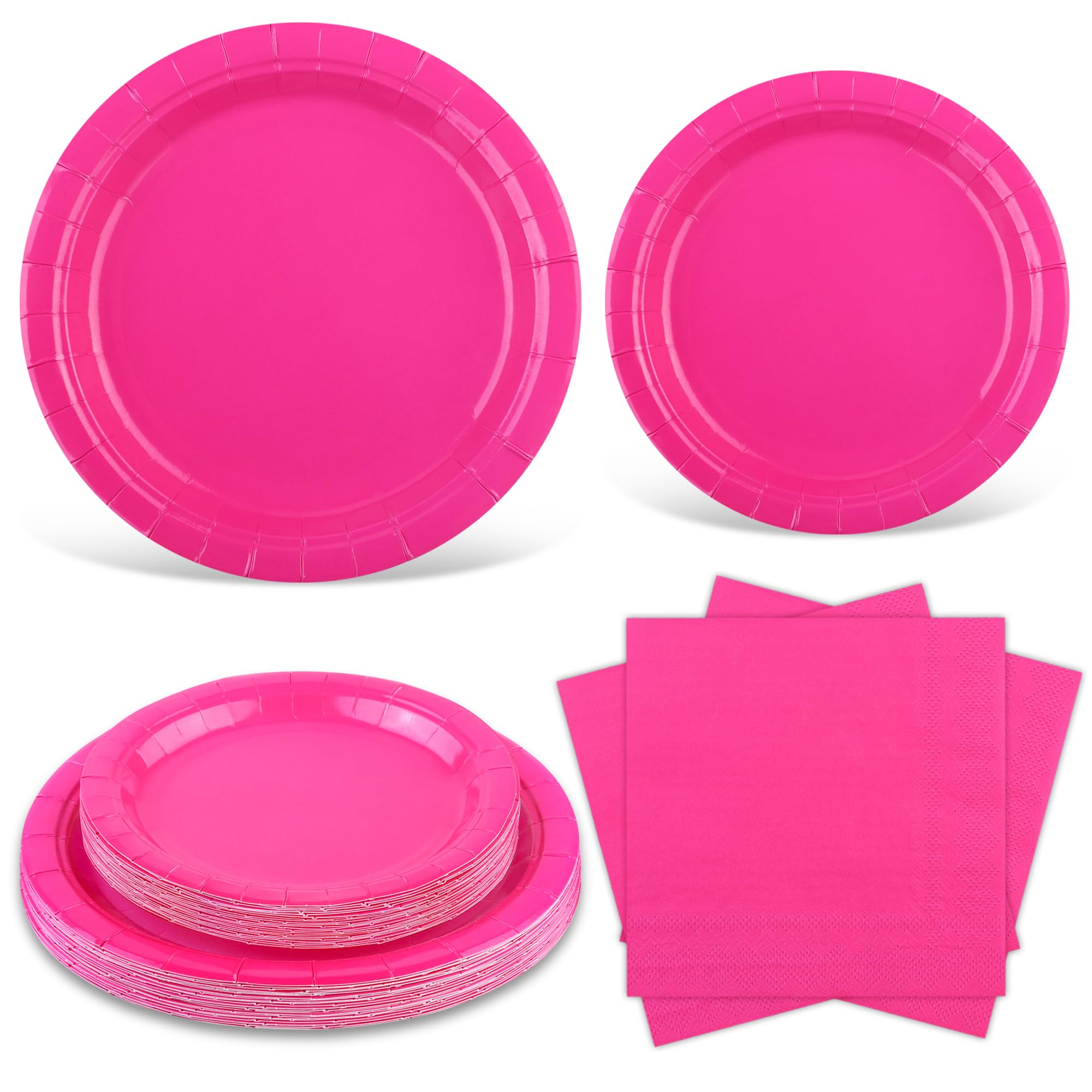 Ruisita 48 Pieces Hot Pink Party Supplies Solid Hot Pink Tableware Including 7 Inch and 9 Inch Paper Dinner Plates 2 Ply Napkins for Wedding, Birthday Party, Picnic, Barbecue (Serves 16)