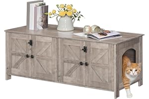 HOOBRO Cat Litter Box Enclosure for 2 Cats, Hidden Litter Box Furniture, 47.2 x 17.7 x 19.7 Inches, Wooden TV Stand with Dual Room, Large Cat House for 2 Cats, Greige BG32MW01G1