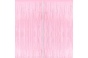 FORLVWOON Pastel Pink Metallic Tinsel Foil Fringe Curtains Backdrop 2Pack 3.3x8.3Ft Pink Party Streamers for Birthday Party Decorations Halloween Christmas Decors Foil Curtain Backdrop for Bachelorette Wedding
