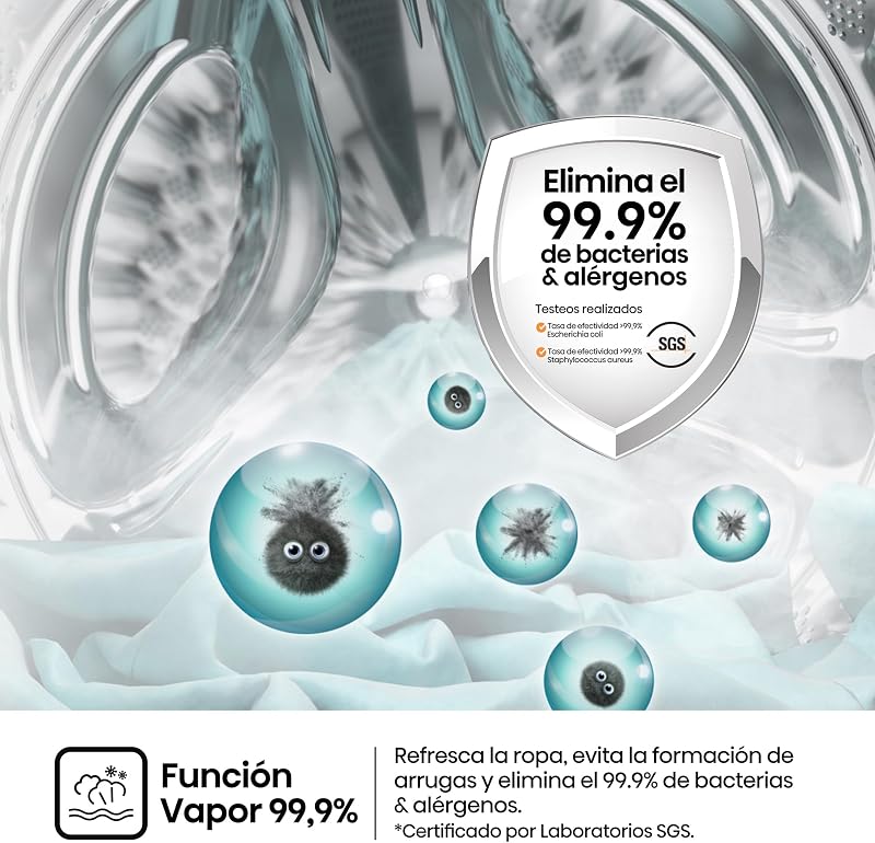WF1Q9041BW - Lavadora, Class A, 9Kg, 1400 rpm, Alto 84.5cm x Ancho 59.5cm, Color Blanco, Función Vapor 99,9%, Lavado Rápido+, Lavado Automático, Finalización Diferida, Tecnología Inverter