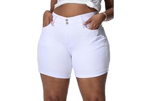 Gocolloa Womens Plus Size Jean Shorts Stretchy High Waisted Distressed Fold Hem Denim Shorts