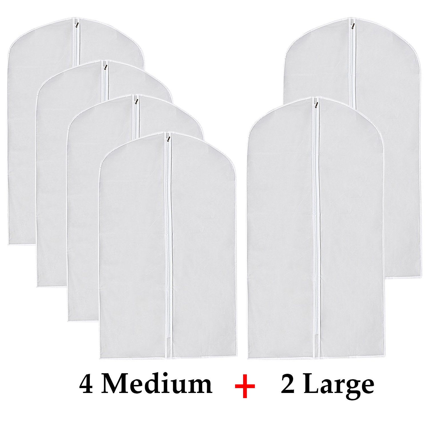 MOT Global PEVA Translucent Garment Covers Bag - Clothes Covers Dustproof Organizer Storage Protector Pack of 6 (4 Medium + 2 Large)