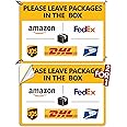 Package Delivery Sign Delivery Instructions Sign 2 Pack Leave Packages in The Box Sign,Two For One : 1 Pcs Super Tough PVC+1 Pcs Self Adhesive Vinyl, Rust-Free, Weather-Proof YELLOW