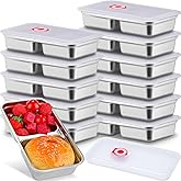 Teenyyou 12 Pcs Stainless Steel Snack Containers 30 oz 2-compartment Meal Prep Containers Reusable Metal Divided Bento Box with Silicone Lids Leakproof Lunch Box Dishwasher Safe (White)