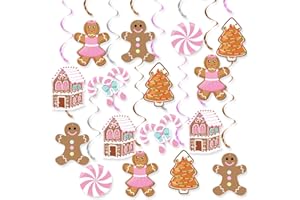 K KUMEED 20 Pcs Gingerbread Man Theme Party Hanging Swirls Ceiling Hanging Streamers for Christmas, Christmas Decorations Birthday Party Supplies Baby Shower Decor