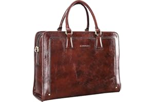 Banuce Full Grains Italian Leather Briefcase for Men Attache Case 14 Inch Business Work Bag