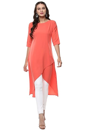 Women's Peach Poly Crepe Tulip Kurta