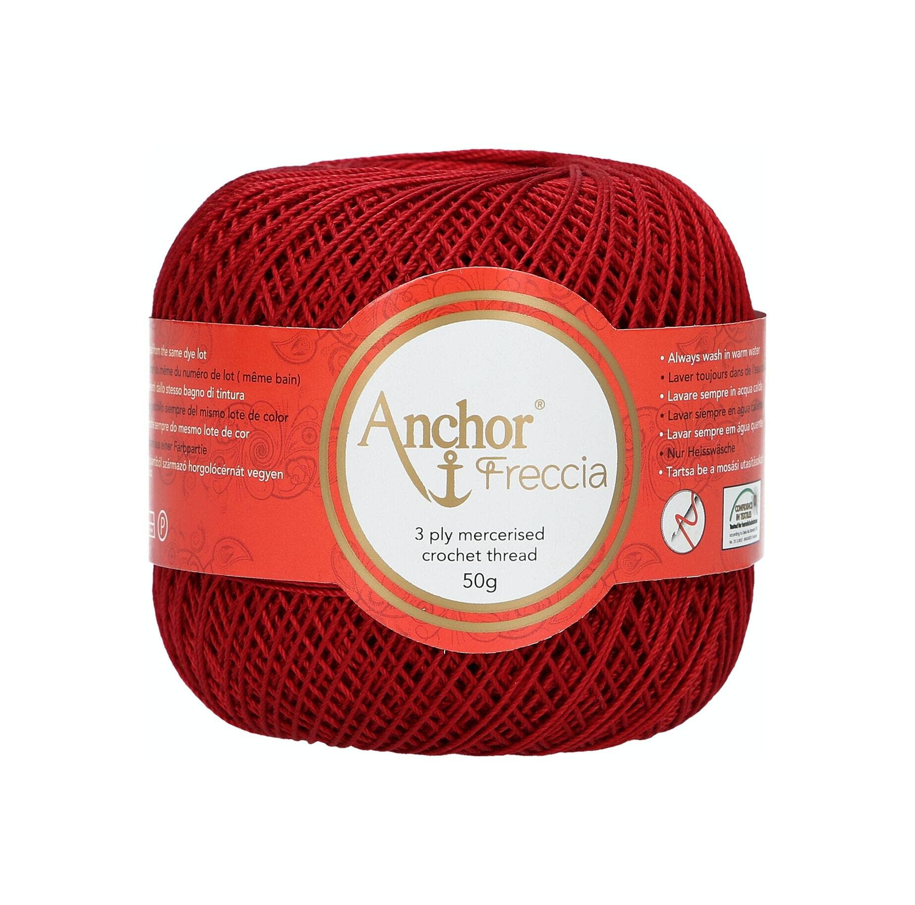Anchor 4771012 08047 Crochet Yarn, Cotton, Red