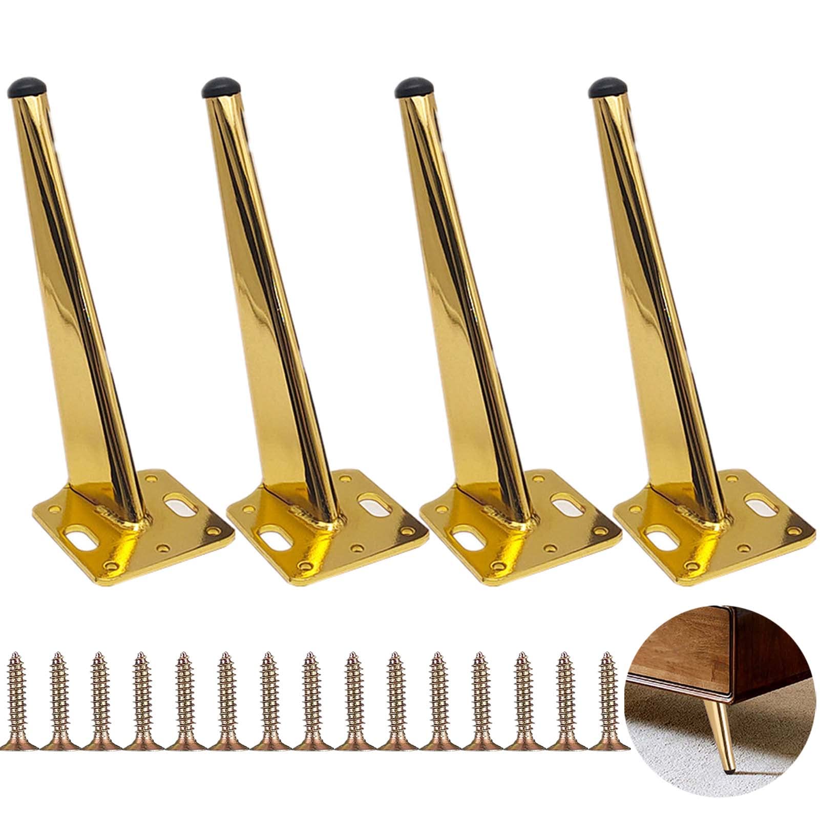 KMERCE Modern Furniture Legs, 18CM Gold Metal, 4-Piece Set for Sofa, Coffee Table, TV Cabinet, Bathroom Cabinet with Screws, Floor Protection, Non Slip Silent Base