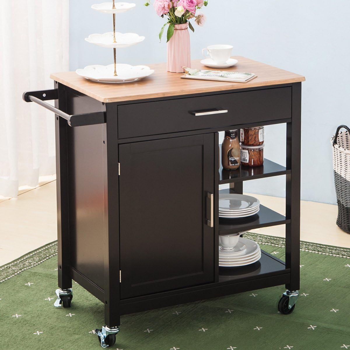 Amazon Com Merax Kitchen Storage Cart With Drawer And Lockable