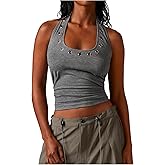 Verdusa Women's Y2K Punk Grommet Eyelet Halter Tops Sleeveless Backless Grunge Crop Tank Top