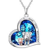POTOPYY Elephant Necklace for Women 925 Sterling Silver Heart Crystal Elephant Family Pendant Elephants Jewelry Valentines Day Mothers Day Gifts for Women