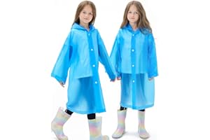 HOOMBOOM 2 Pack Waterproof Raincoats for Kids Reusable,EVA Rain Ponchos Emergency Rain Jacket for Children, Boys and Girls