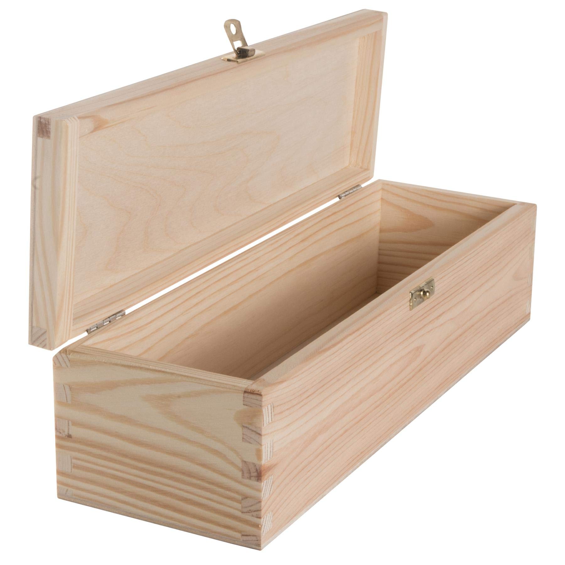 WooDeeDoo Oblong Wooden Keepsake Box with Hinged Lid and Clasp - 33 x 10 x 9 cm – Rectangular Unfinished Pine Case for Crafts Memorabilia Trinkets Gift Storage Decoration Painting — image 1