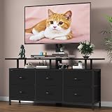 DrawXynth Black TV Stand with Mount for 32/45/55/60/65/75 inch TVs, Entertainment Center with 6 Fabric Drawers & Open Shelf, TV Media Console for Living Room, Bedroom