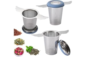3Pcs Extra Fine Mesh Tea Infuser Steeper Basket with Lid/Drip Tray for Loose Leaf Tea Rooibos, 304 Stainless Steel Tea/Coffee