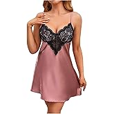 RoseSeek Women's Plus Size Floral Lace Sheer Satin Nightgown Spaghetti Strap Night Dress Chemise