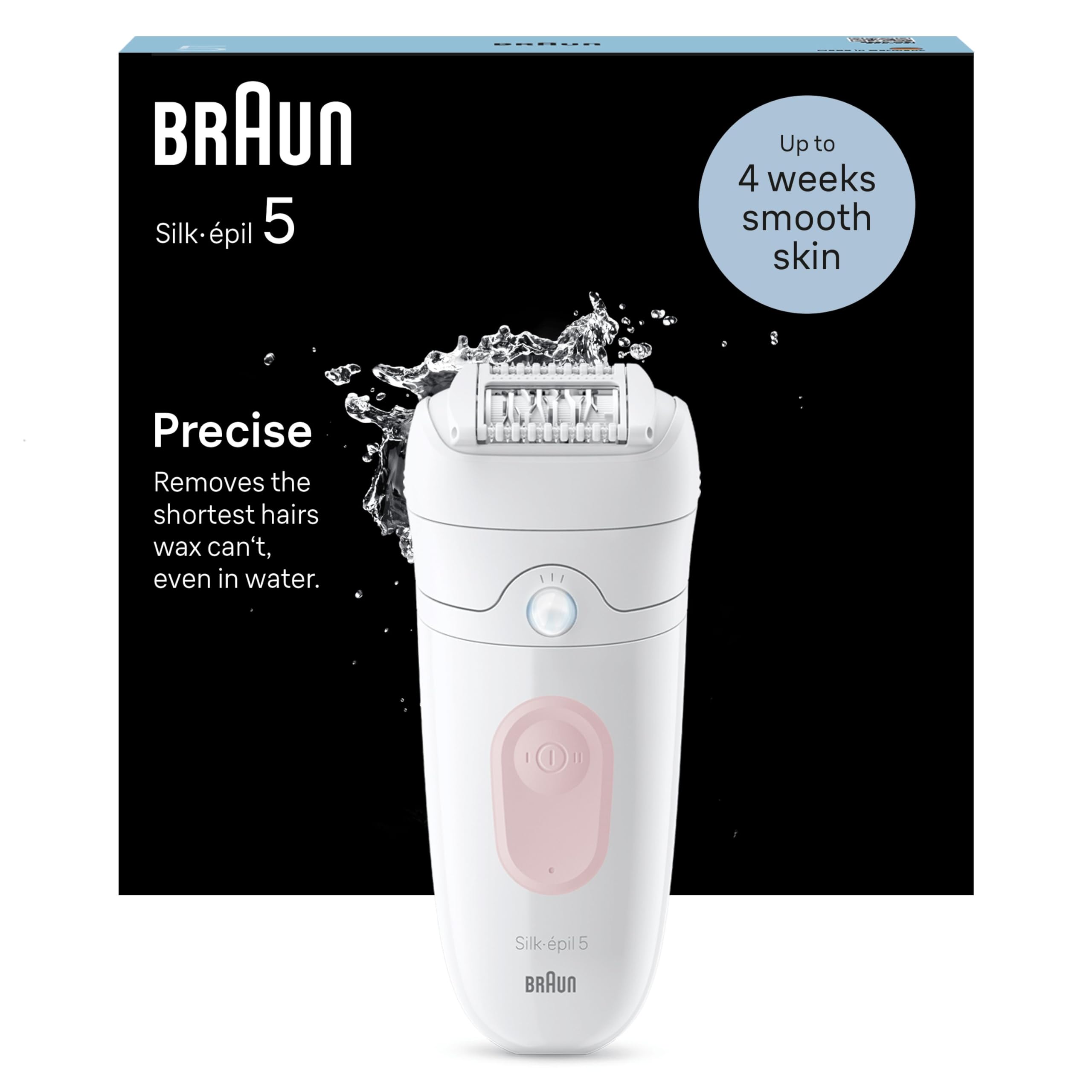 Braun Silk-épil 5, Epilator for Easy Hair Removal, Wet & Dry, with Cleaning Brush, Smartplug, Lasting Smooth Skin, 5-000, White/Flamingo, EU Plug