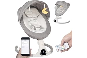 JFOVMCYG Baby Swing for Infants to Toddler Portable Babies Swing Timing Function 5 Swing Speeds Bluetooth Touch Screen Music Speaker with 10 Preset Lullabies 5-Point Carabiner (Light Grey)
