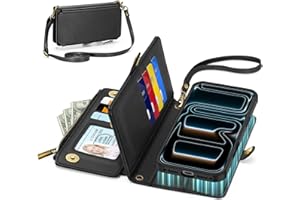 TUCCH Crossbody Detachable Wallet Case for iPhone 17 Pro Max 6.9" 2025, 10 Card Slots RFID Blocking | Wireless Charging | Wrist Strap | Lanyard | Stand | Zipper Pocket | PU Leather Phone Cover | Black