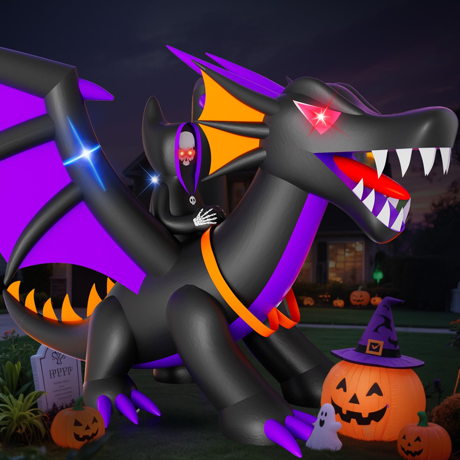 Photo 1 of Skirfy 11FT Halloween Inflatable Dragon Decorations, Outdoor Large Scary Blow Up Dragon, Led Lights Halloween Fun Holiday Party Yard Garden Lawn Decor