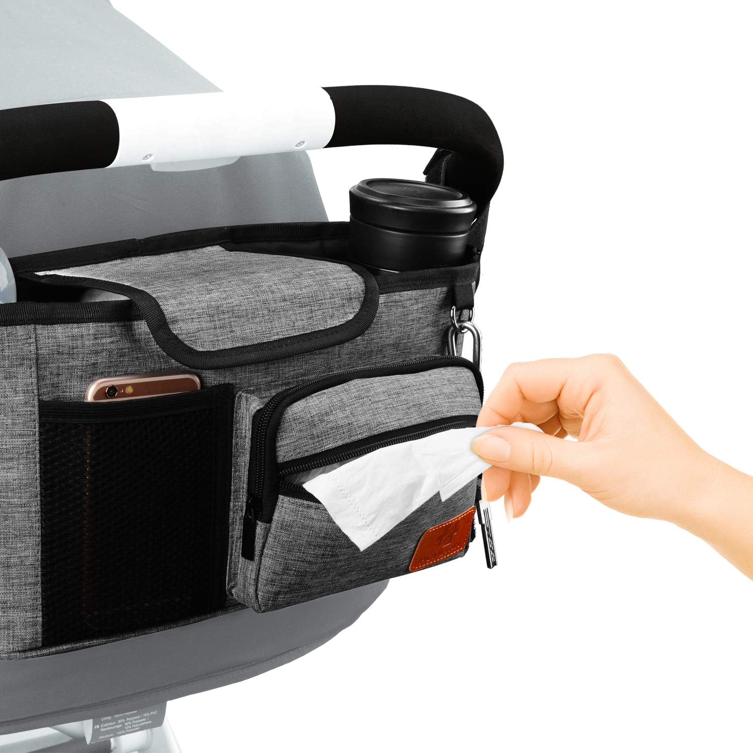 Homlynn Stroller Organizer, Parent Console Storage Bag-2 Deep Cup Holders Extra-Large Storage with Shoulder Strap, Adjustable Handlebar Strips-Fit All Stroller Models(Grey): Home Improvement