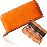 VOICE Align type Long wallet Leather made by MASINI in Italy Cowhide ART.Pitti Women's Elegant and easy to use Vertical card case In gift box (Papaya-Orange)