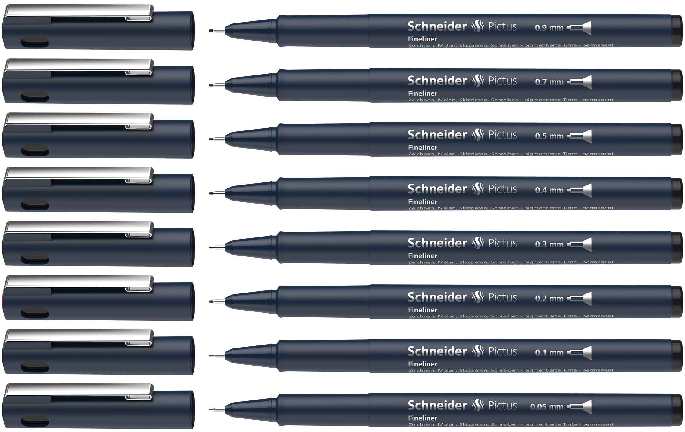 Schneider Pictus Fineliner Pens 8 Different Line Widths 0.05-0.9mm Black Wallet