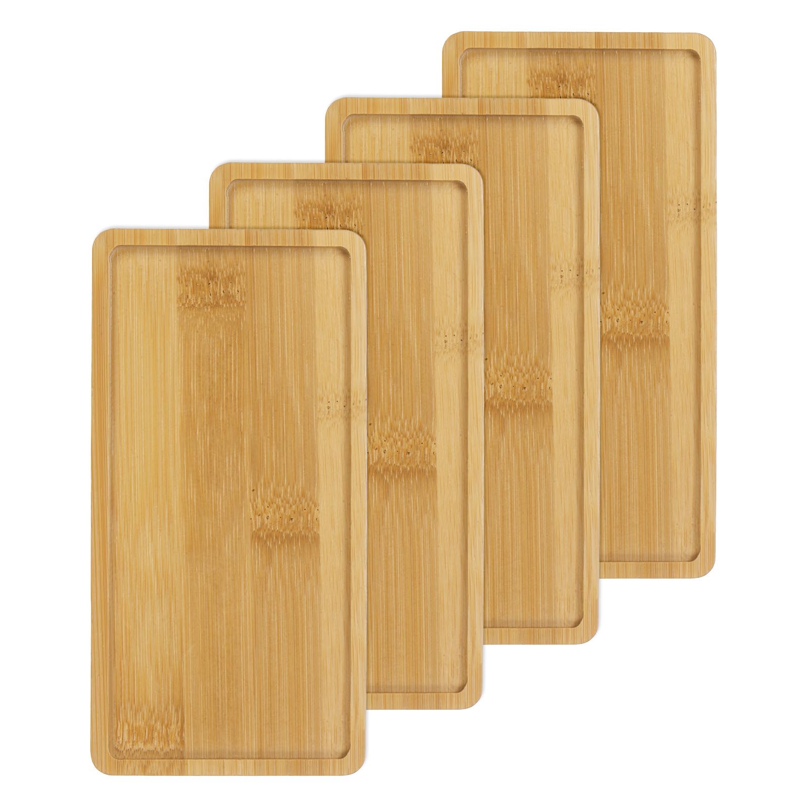 M METERXITY 4-Pack Bamboo Plant Saucer, 6.9x3.5 Inch Plant Saucer Rectangular Bamboo Tray Plant Plates for Flower Pots/Succulent Pots, Planter Pot Tray [Natural Color]