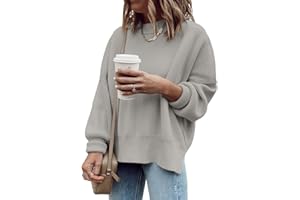 Imily Bela Womens Oversized Tunic Sweaters Fall Slouchy Long Sleeve Ribbed Knit Side Slit Pullover Jumper