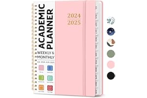 JEJEGO Planner 2024-2025, Academic Planner JUL 2024-JUN 2025, Weekly and Monthly Calendar Planner Book, Hardcover Teacher Planner 2024-2025 with Tabs, A5 (6.4" x 8.5") - Pink