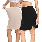 Wikoan 2 Pcs Women Half Slip for Under Dresses Lace Trim Short Under Slips Dress with Side Slit for Underskirt S-3XL