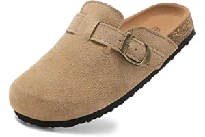 NEDAAN Kids Suede Clogs Boys Girls Mules Cork Genuine Leather Sandals with Adjustable Buckle Slippers Potato Shoe Indoor Outdoor Slip On Slide for Big Kids