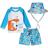 Toddlers Baby Boys' 3-Piece Swimsuit Trunk Rashguard Set and Sun Hat Swimwear Bathing Suit UPF 50+
