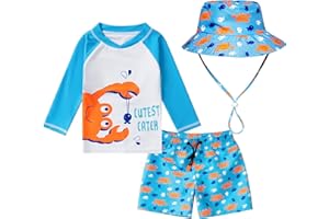CHILDLIKE ME Toddlers Baby Boys' 3-Piece Swimsuit Trunk Rashguard Set and Sun Hat Swimwear Bathing Suit UPF 50+