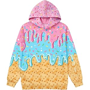 Move Dance Boys Hoodies Ice Cream Baseball Pullover Sweatshirts Size 7-16 | Hooded with big pockets, All-over graphic print,