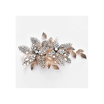 Amazon Com Bride Pearl Hair Comb Antique Gold Crystal Bridal