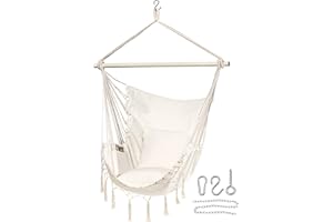 Jelofly Hammock Chair Oversized Hanging Rope Swing Seat Chair with Pocket Max 350 Lbs Superior Comfortable for Indoor Outdoor Home Bedroom Garden, Seat Cushions Not Included (Beige)