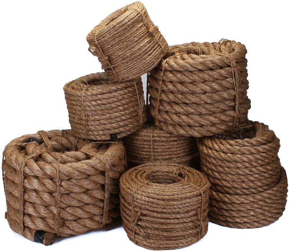 Ravenox Natural Manila Rope Cordage | (3/8 inch x 50 feet) | Premium Twisted Cord for Climbing, Landscaping, Decorations, Tug of War or General Purpose | Pre-Cut Lengths in Every Diameter
