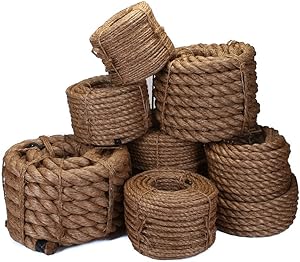 Ravenox Natural Manila Rope Cordage | (3/8 inch x 50 feet) | Premium Twisted Cord for Climbing, Landscaping, Decorations, Tug of War or General Purpose | Pre-Cut Lengths in Every Diameter