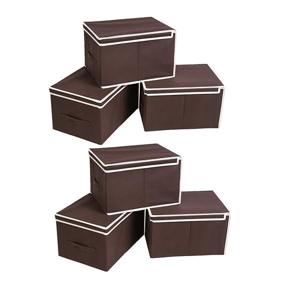 HOMFA 6er Aufbewahrungsboxen Stoff mit Deckel faltbar Schublade