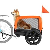 Sepnine Dog Bike Trailer, Dog Cart for Bicycle, Suitable for Small and Medium Pets, Easy Folding Cart Frame, Quick Release Wheel, Non-Slip Floor, Internal Leash, 66LBS Orange