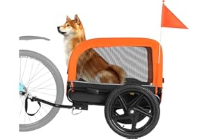 Sepnine Dog Bike Trailer, Dog Cart for Bicycle, Suitable for Small and Medium Pets, Easy Folding Cart Frame, Quick Release Wheel, Non-Slip Floor, Internal Leash, 66LBS Orange