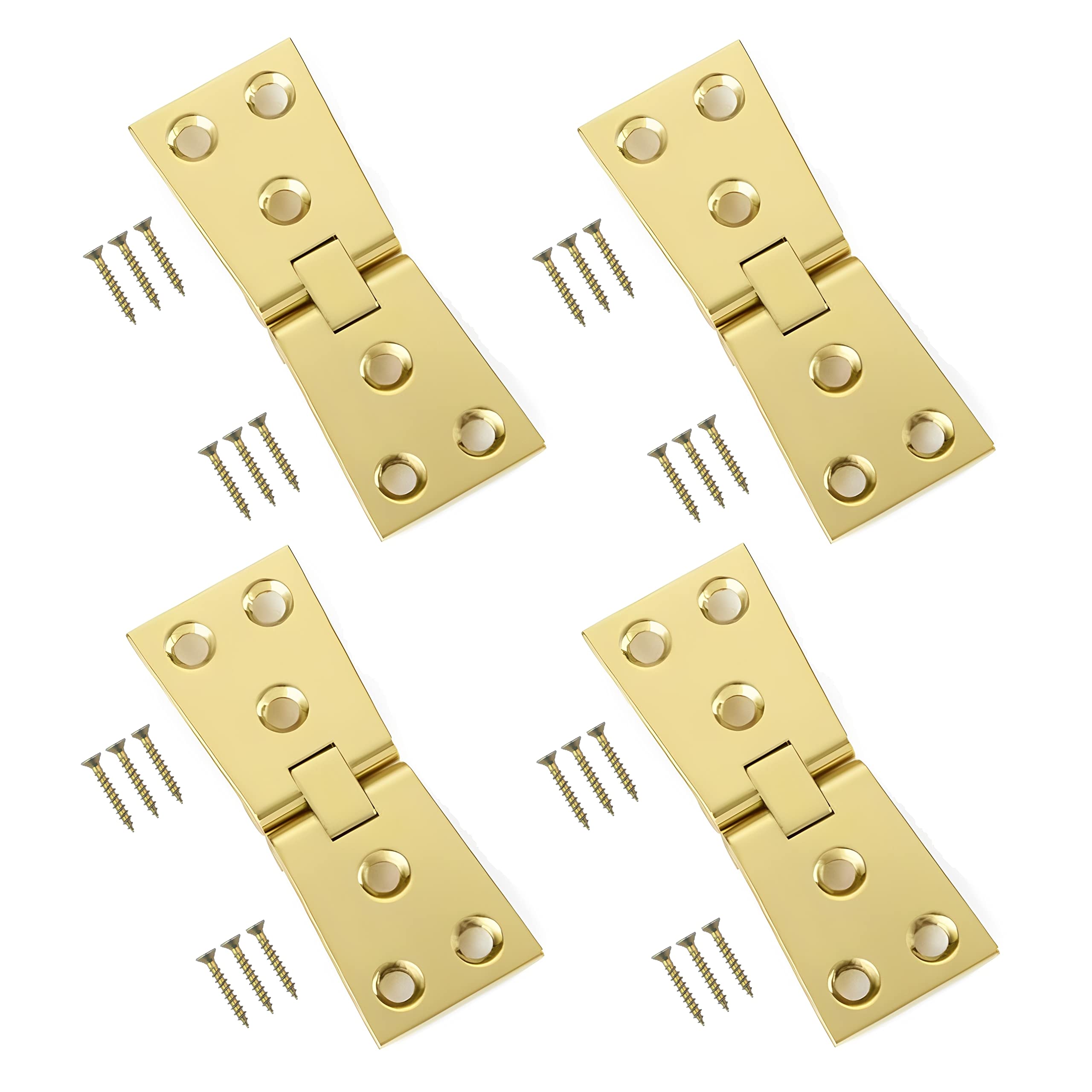 TERF® Heavy Duty Polished Brass Counter Flap Hinges 100mm X 32mm (4'' X 1 1/4'') Counterflap Hinge use for Pub Bar Shop Counter Flap Hatch Open Up Fittings including Fixing Screw - Pack of 4