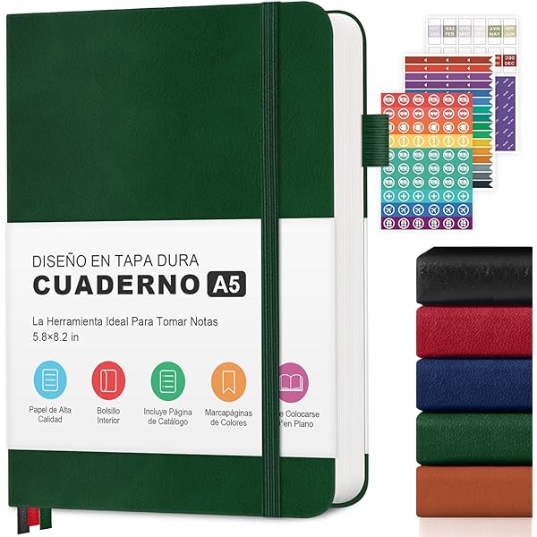 EMSHOI Cuaderno De Papel Cuadriculado, 256 Páginas A5, Tapa Dura, Papel