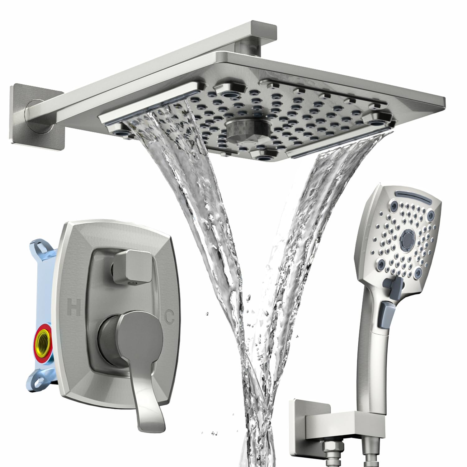 Photo 1 of ELLO&ALLO Shower Faucet Set Mixing Valve and Trim Kit, Rainfall Shower Head with Handheld Combo